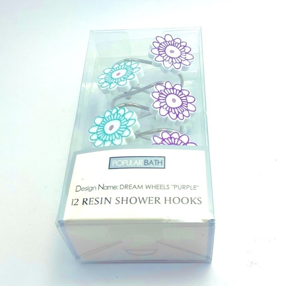 Dream Wheels Shower Curtain Hooks Purple Teal Flowers Set of 12 Popular Bath - Picture 4 of 10